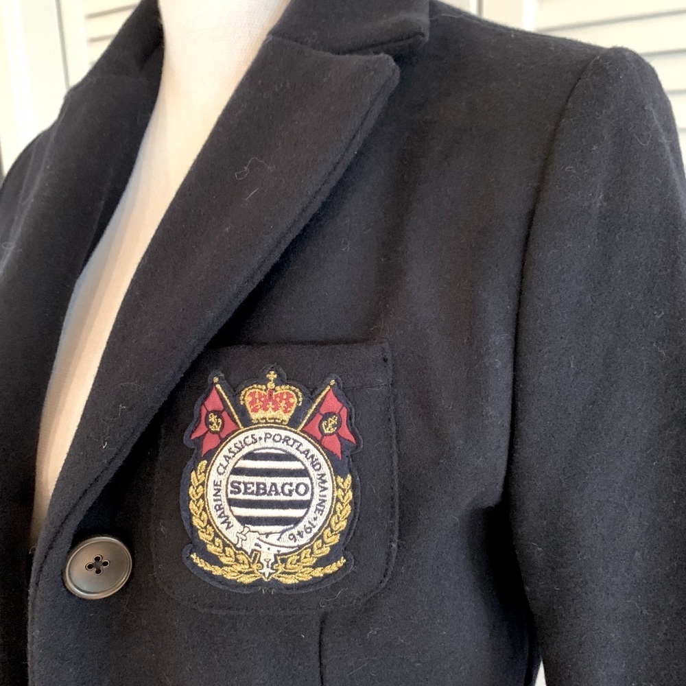 Sebago Women’s Wool Blend Lined Navy Blue Crest Insignia Blazer NWT Size Medium
